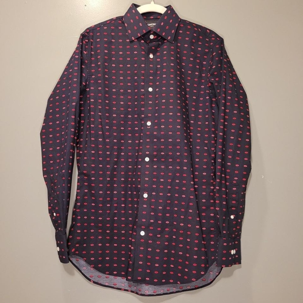Bonobos Slim Fit Lips Print Button-up‎ Dress Shirt, Men's Size 15.5/35, Multi